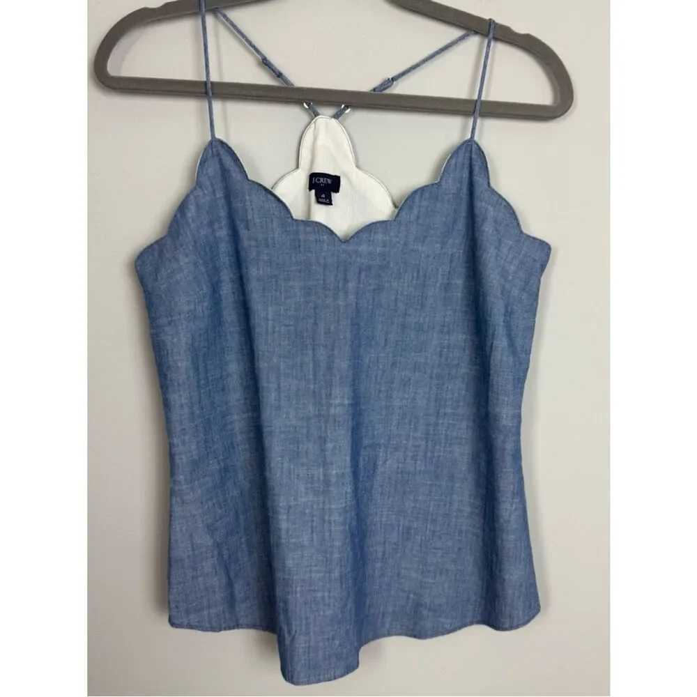 J. CREW | Blue Denim-Look Scallop-Edge Cami Tank Top Women’s Size 4